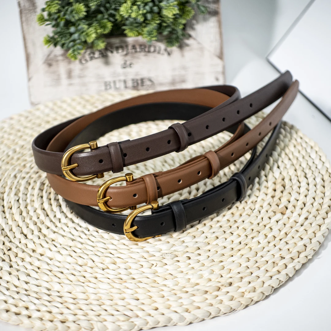 TH535休闲百搭女士复古时尚腰带真皮头层牛皮经典简约皮带金色扣