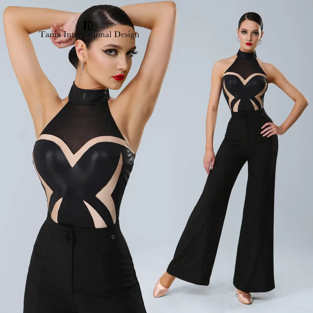 TID拉丁舞上衣2024夏季新款亮光皮无袖连体衣成人女摩登舞服B032