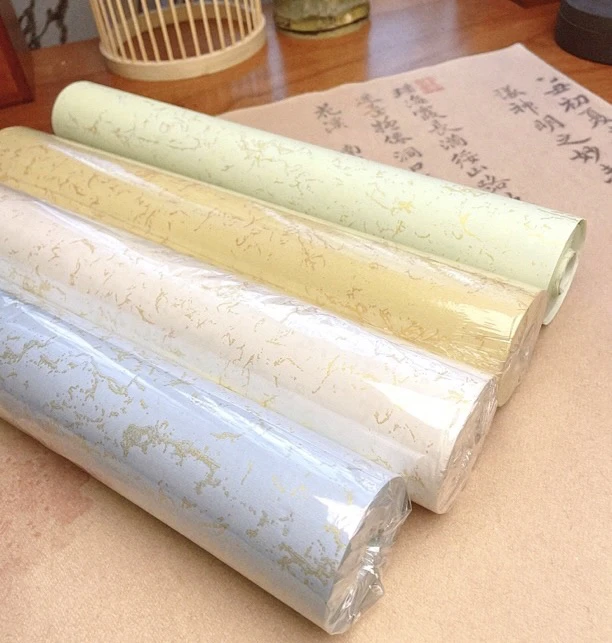 20米福利价-加厚蜡染金丝笺彩色宣纸洒金长卷半生熟国展