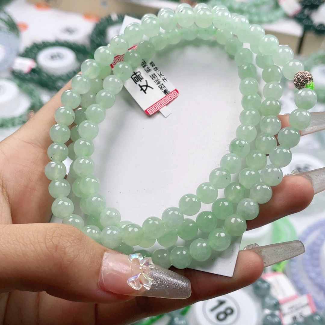 翡翠手链未镶嵌小*吖天然翡翠A货珠链卡6.7