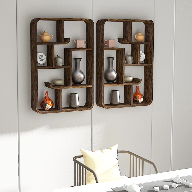 博古架上墙茶具展示架置物架简约现代多宝阁古董架实木新中式壁挂