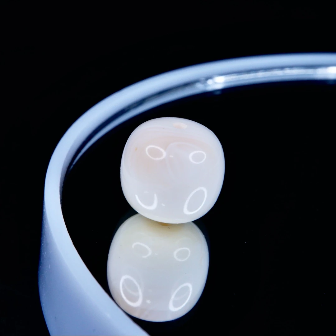 天然琥珀蜜蜡10mm漆白粉沁暗纹拉丝满蜡老型精工手作精品文玩配饰