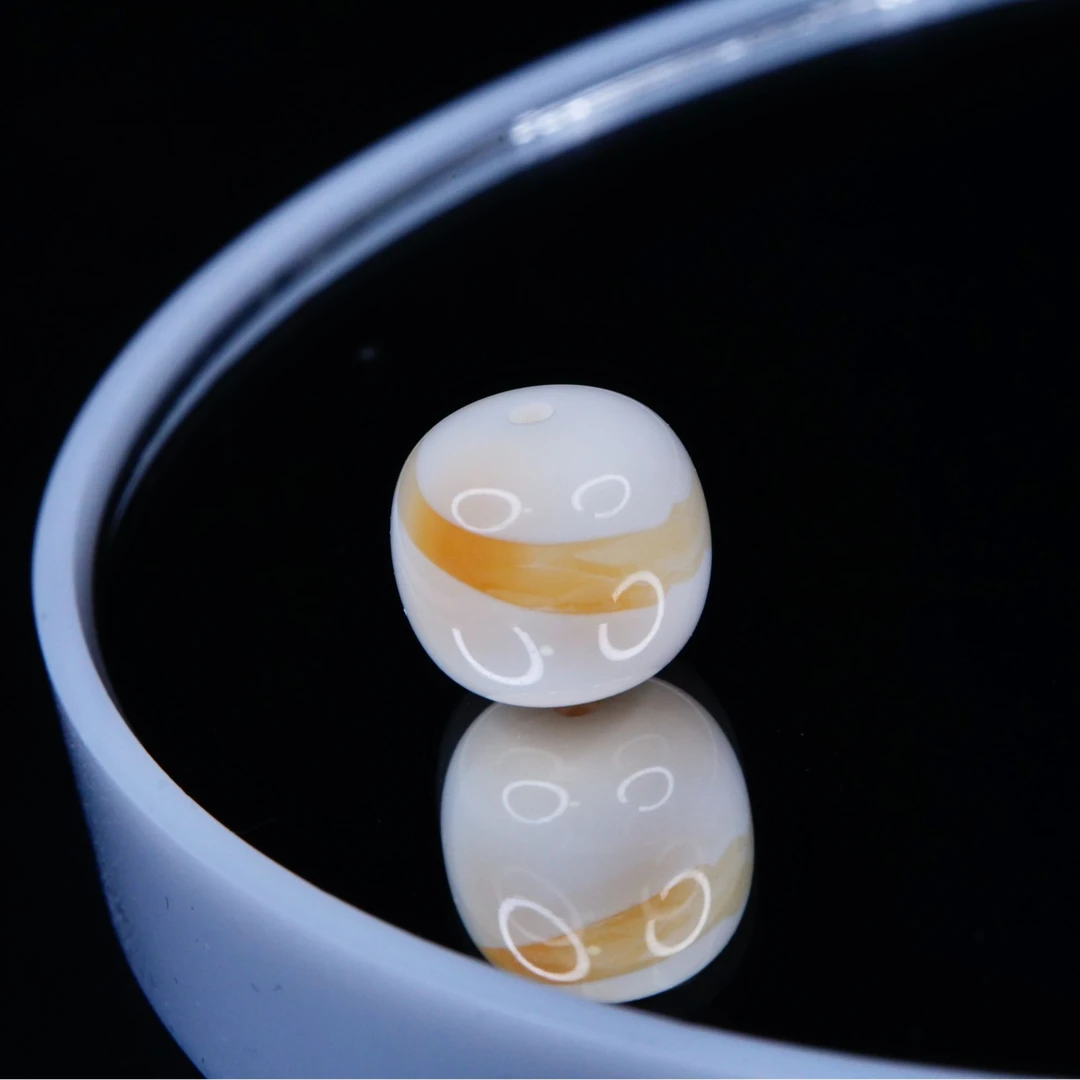 天然琥珀蜜蜡 9.3mm橘彩沁「一线」妖花漆瓷白满蜡老型精品文玩配饰