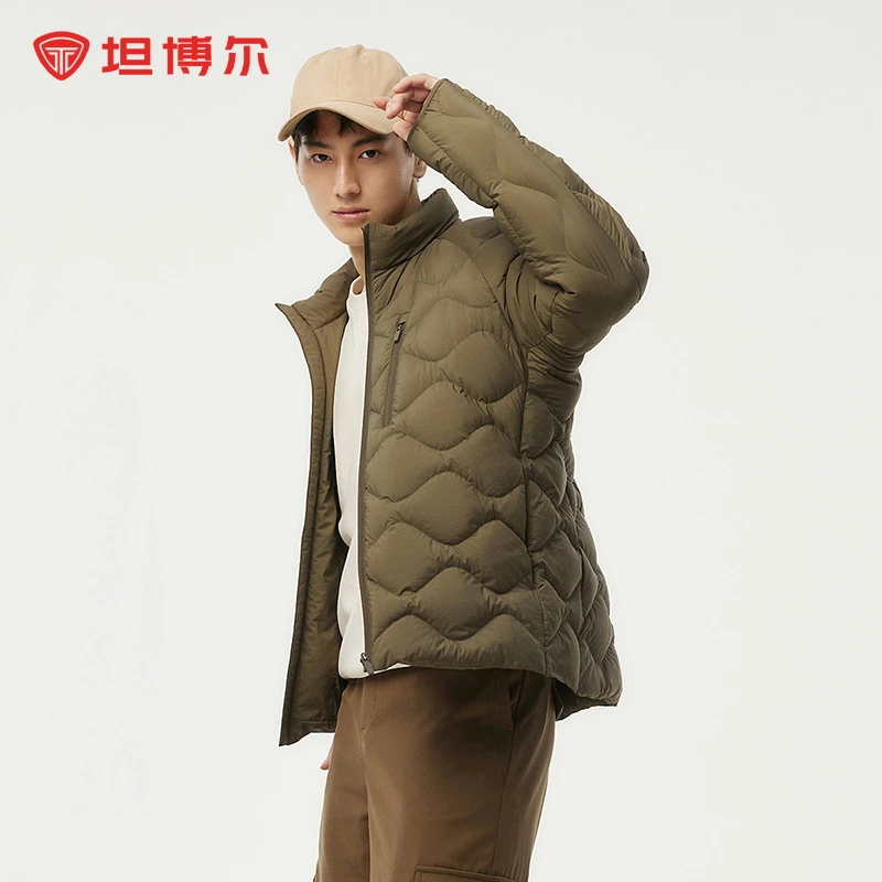 坦博尔短款轻薄羽绒服男士波浪纹户外运动休闲立领保暖外套217D