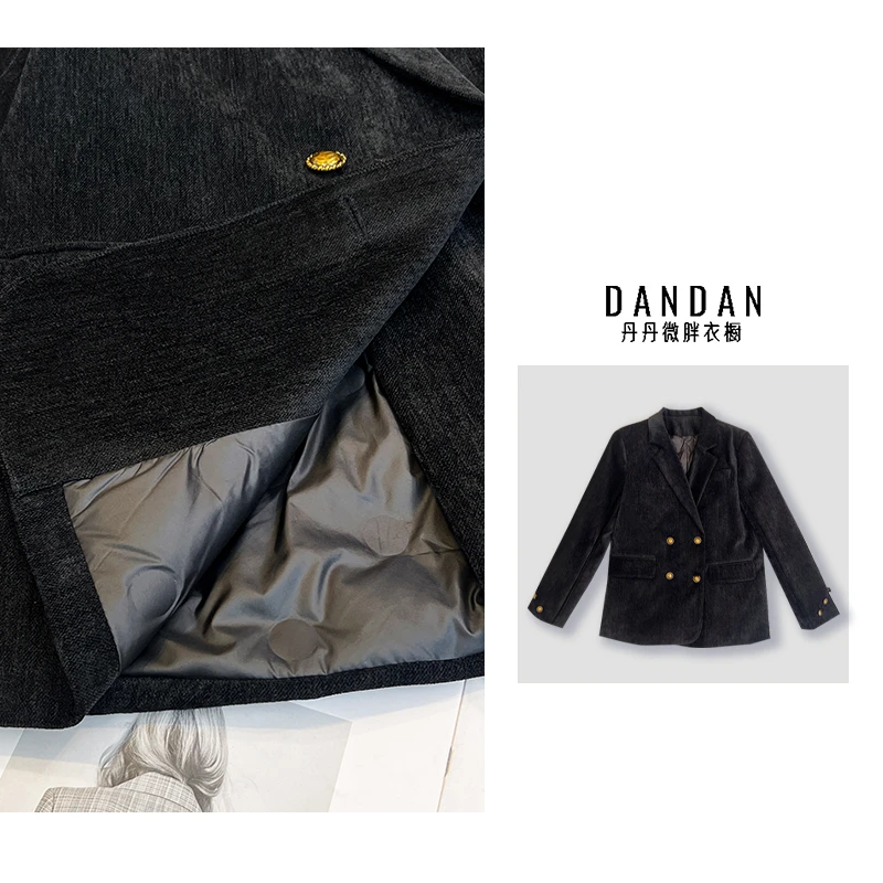 丹丹微胖【复古潮派】冬季加厚保暖百搭西装毛呢外套（内绒胆）