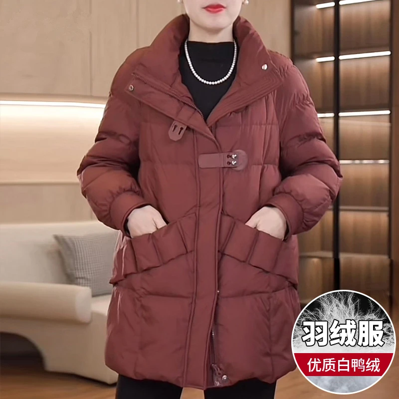 清仓中年妈妈冬装羽绒服新款中老年人女装秋冬白鸭绒时尚保暖外套