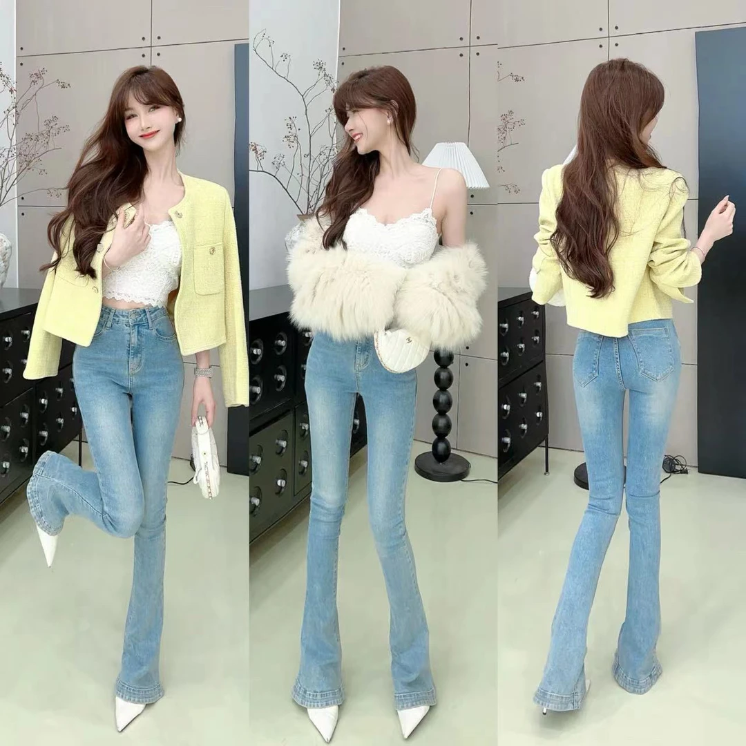 《建模腿》高腰微喇马蹄裤（卡码买大）（裤长103）（366）