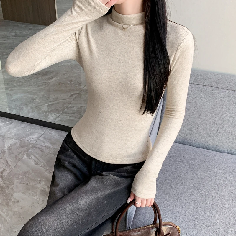 年谜秋冬加厚半高领打底衫女冬季洋气内搭修身纯色外穿百搭显瘦
