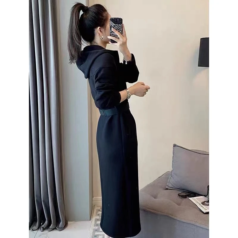 2022女装时尚新款修身显瘦中长款精品连衣裙气质女装时尚收腰开叉