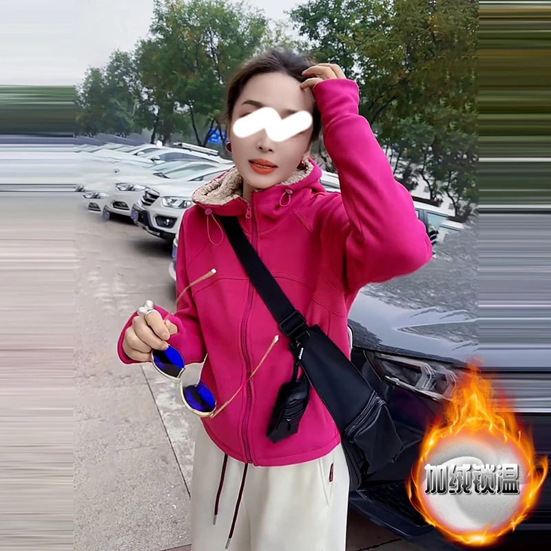 春季新款女装高级感洋气连帽长袖卫衣加绒保暖拉链显瘦外套上衣女