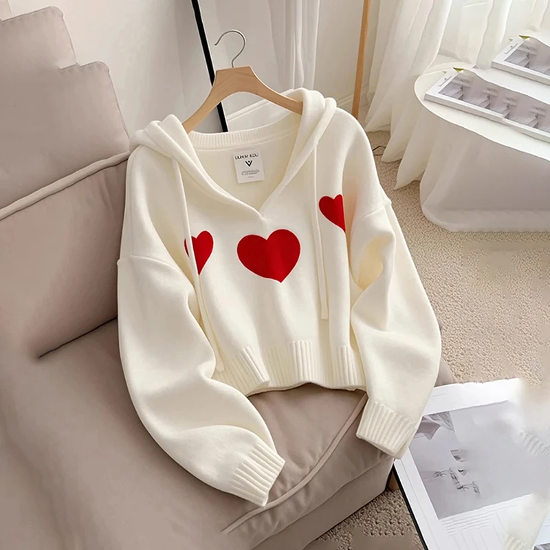 甜美温柔风时尚可爱毛衣2025春季新款显瘦洋气连帽设计感针织上衣