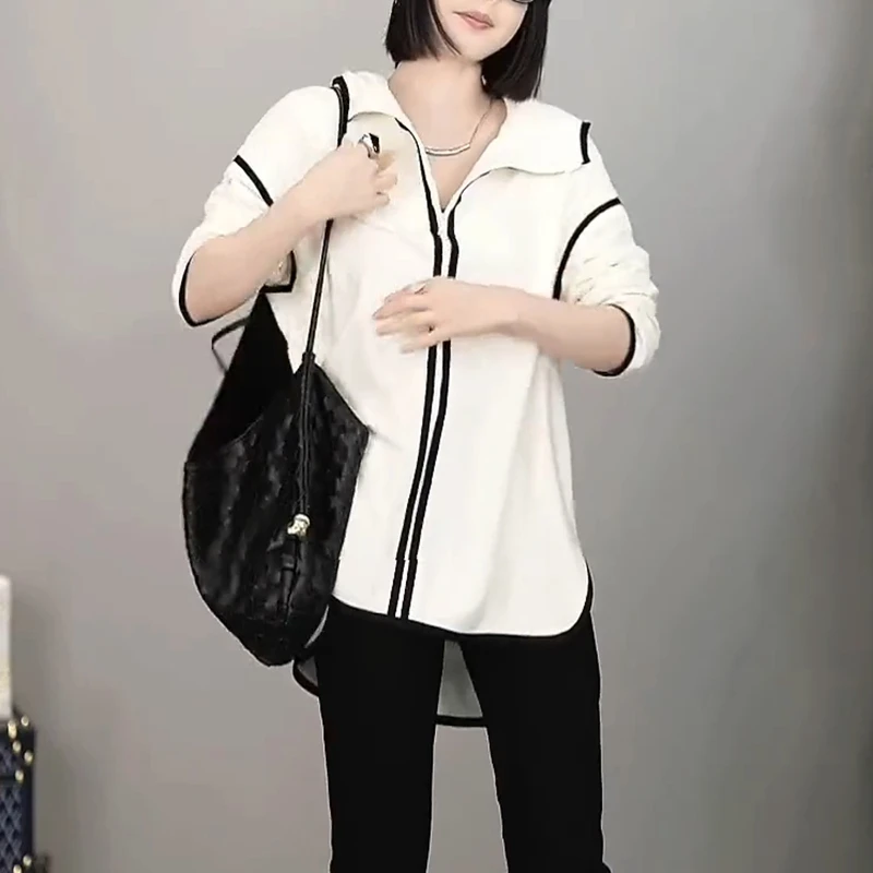 时尚新款明线装饰撞色长袖卫衣女洋气减龄百搭连帽上衣休闲外套潮