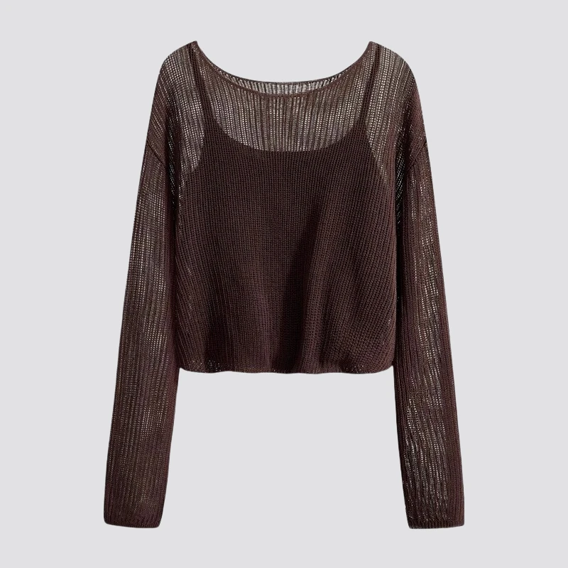 早秋一整套穿搭女新款简约慵懒风镂空设计感针织衫纯色吊带两件套