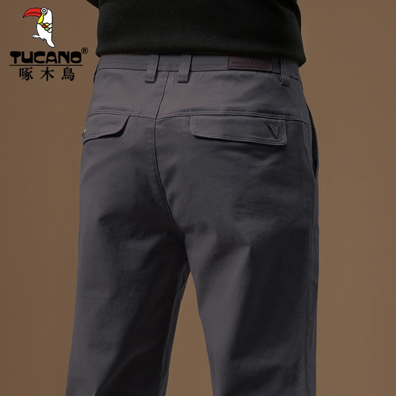 啄木鸟秋冬季高端纯棉休闲裤男款潮流修身弹力男士商务直筒小西裤