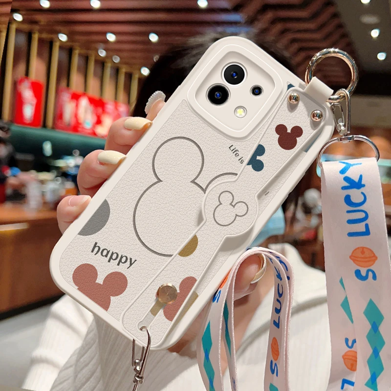 适用小米11手机壳新款小米12简约米奇斜挎腕带小羊皮Mi12x全包防