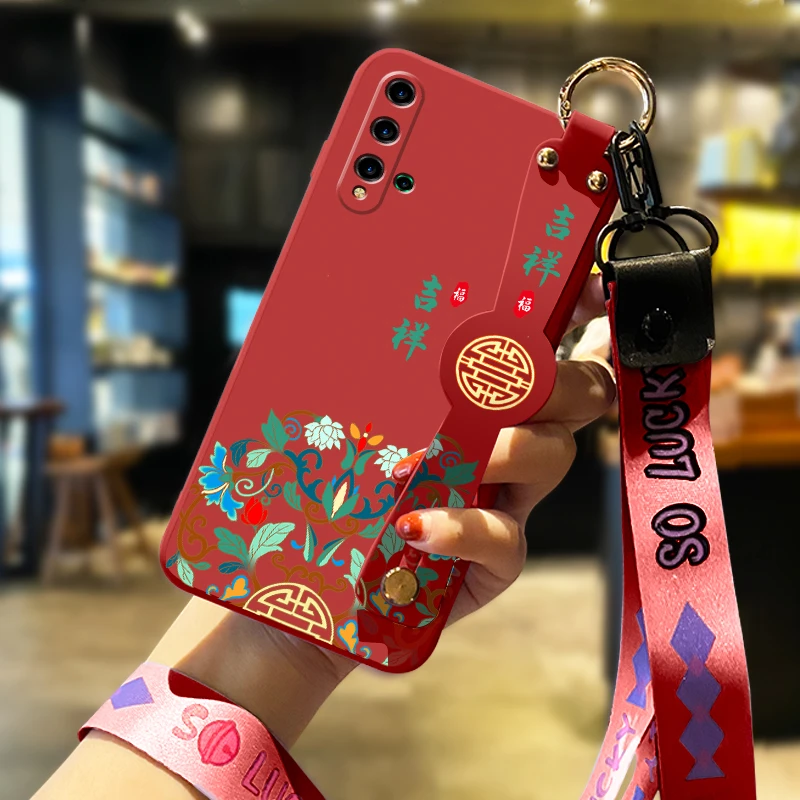 华为nova5pro手机壳新款nova5腕带挂绳吉祥福nova5z新年红液态硅