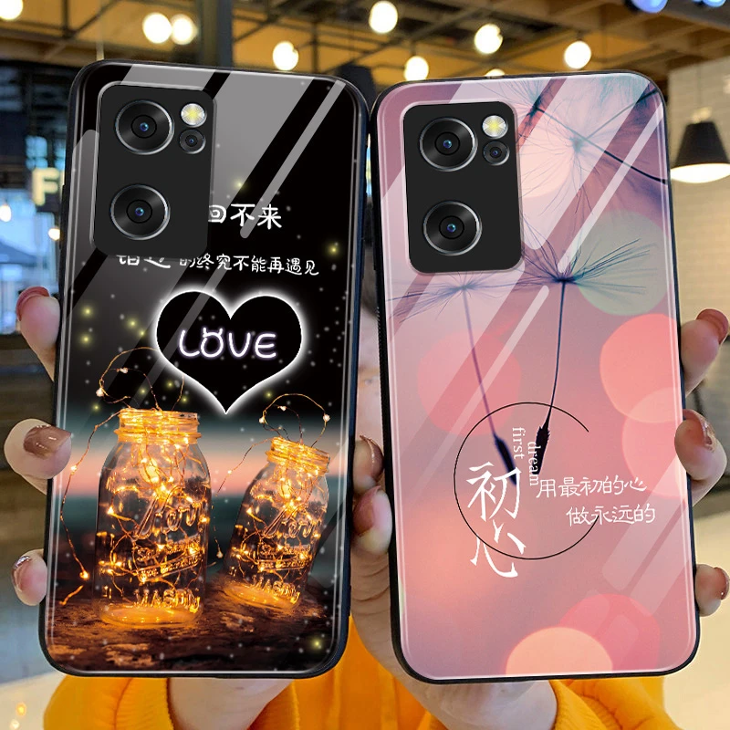 opporeno7手机壳新款reno7pro简约LOVE玻璃壳硅胶软OPPO防摔Reno7