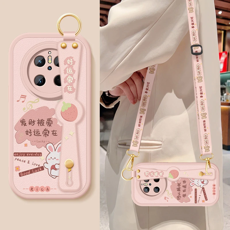 好运常在适用华为mate70手机壳mate70pro新款腕带小羊皮斜挎软壳