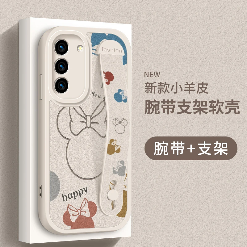 适用三星s23手机壳新款Galaxs23+简约米妮腕带小羊皮女款s23ultra
