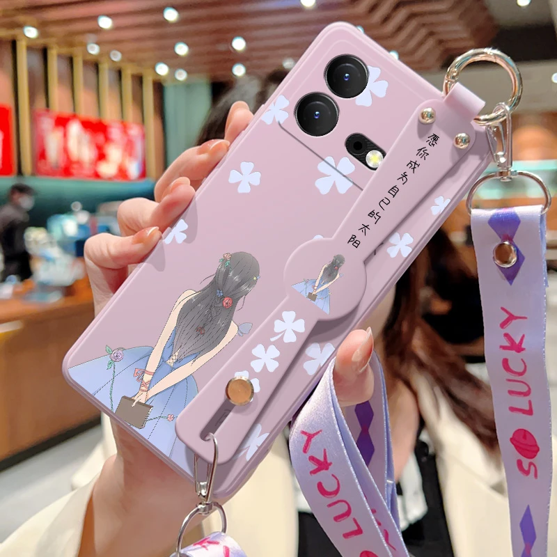 vivoiqooneo8手机壳新款iqooneo8pro斜挎腕带背影女孩液态硅胶软