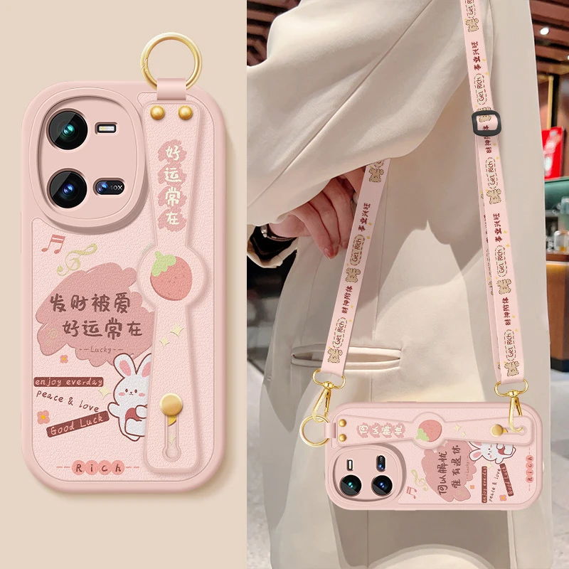 好运常在iqoo10手机壳新款iqoo9pro小羊皮斜跨腕带10pro保护套女