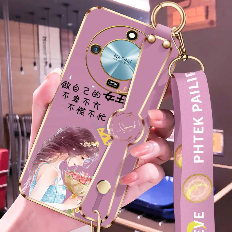 华为荣耀x50手机壳新款honorX50i电镀女王硅胶软斜挎腕带挂绳男女