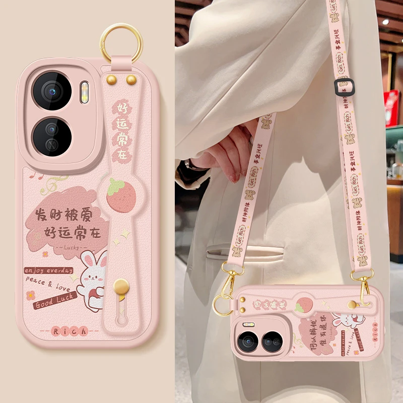 好运常在iqooneo10手机壳neo10pro新款腕带小羊皮硅胶斜挎保护套