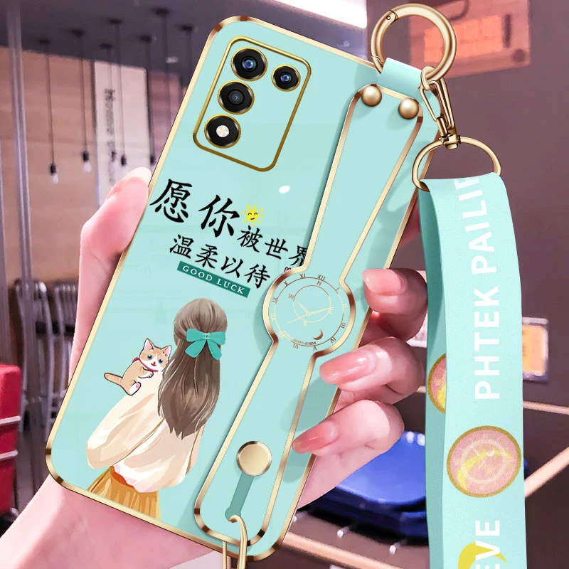 oppoK10活力版手机壳斜挎腕带挂绳女款k10活力版电镀温柔以待硅胶