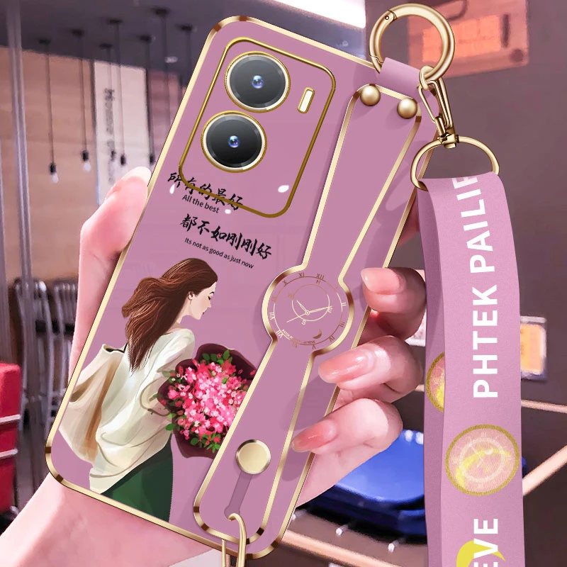 vivoy35手机壳新款vivoY35电镀刚好斜挎腕带挂绳硅胶软壳Y35镜头