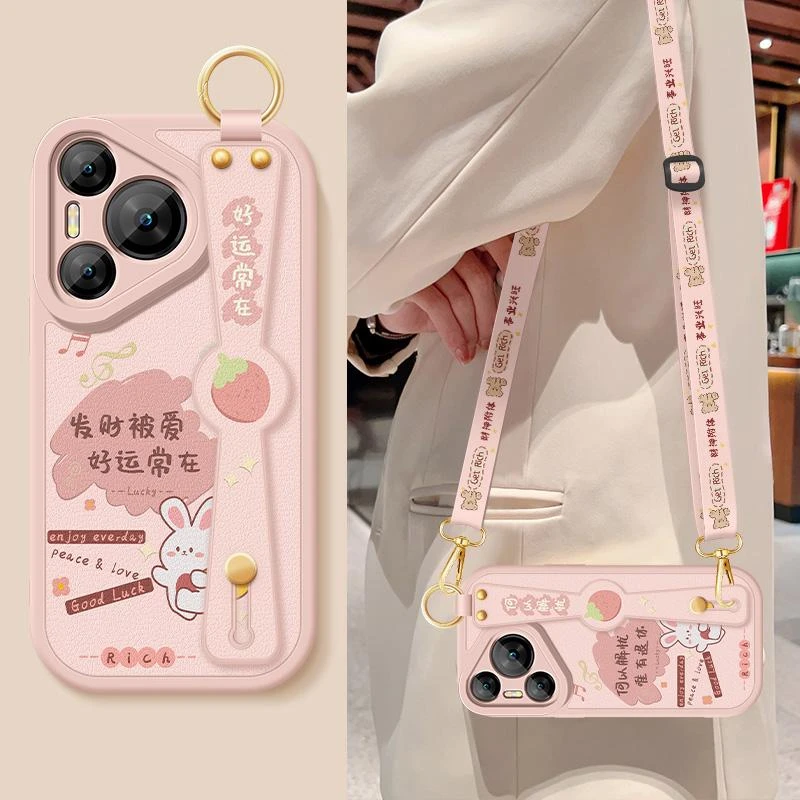 好运常在适用华为pura70手机壳华为pura70pro+新款腕带小羊皮软壳