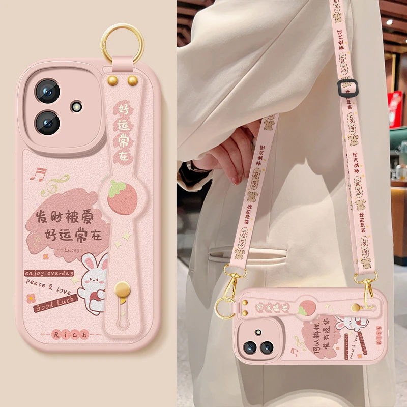 好运常在荣耀play6t手机壳play6tpro新款play6c小羊皮腕带保护套