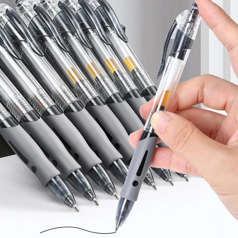 感叹号按动中性笔水笔学生用考试碳素多色水性签字笔0.5mm黑红蓝