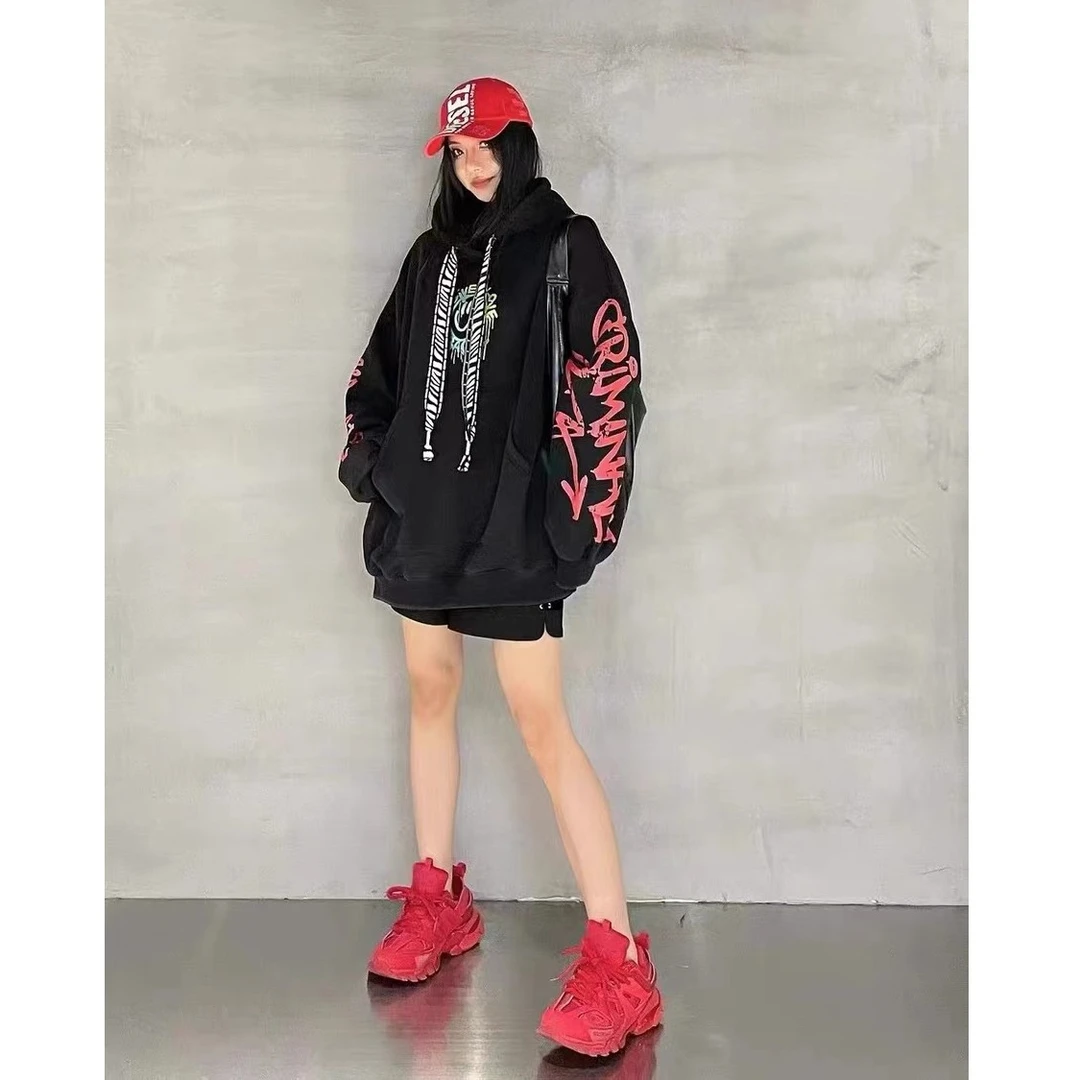 ins高品欧货宽松时尚元素街头连帽卫衣