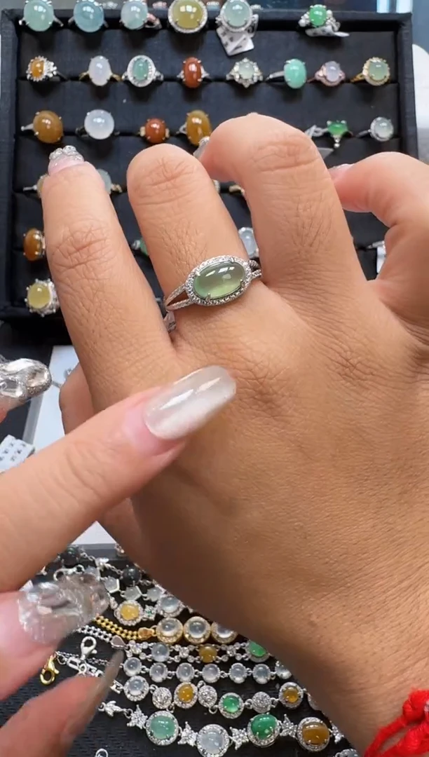 【闪购商品】翡翠戒指银S925镶嵌天然缅甸翡翠