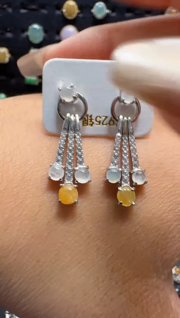 【闪购商品】翡翠耳饰银S925镶嵌天然缅甸翡翠