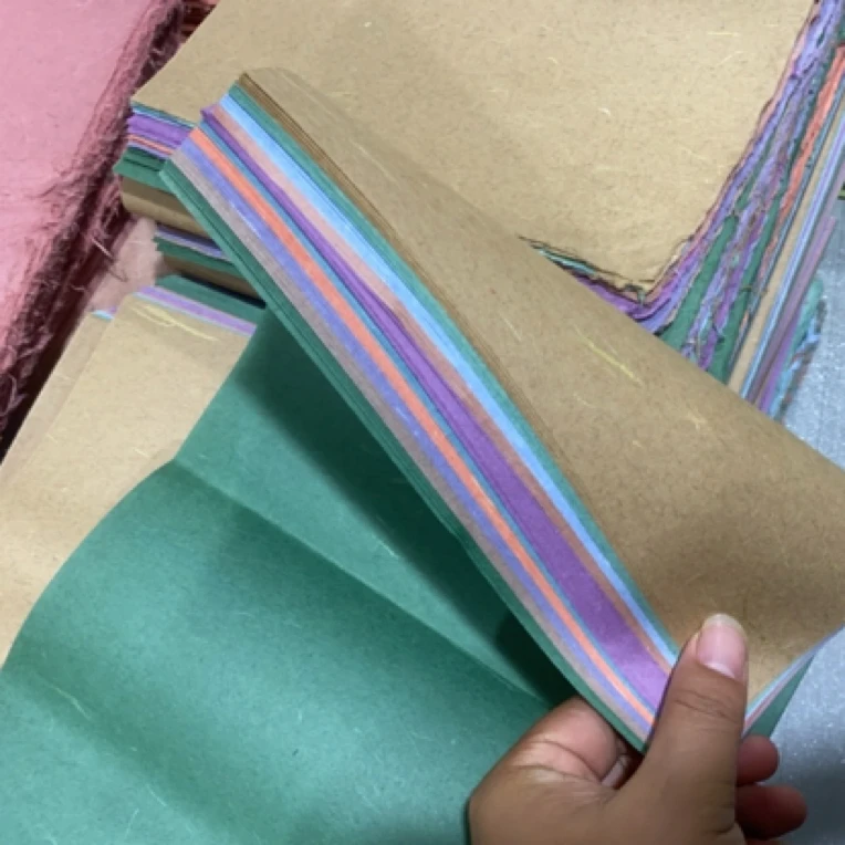 纯手工丝绒款纸边纸条信笺彩色十色楮皮笺50张