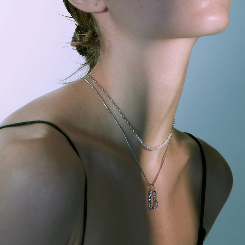 PEARLONA 铜合金项链 王凯沐陈牧驰同款章鱼圈巴洛克双层叠戴项链