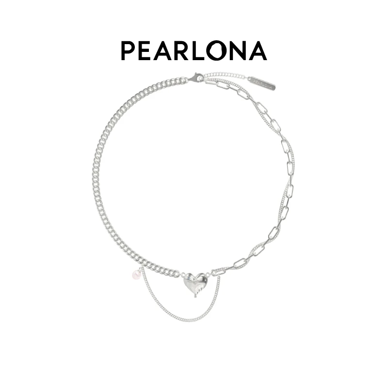 PEARLONA 铜合金项链 爱心巴洛克拼接心形项链锁骨链小众颈链