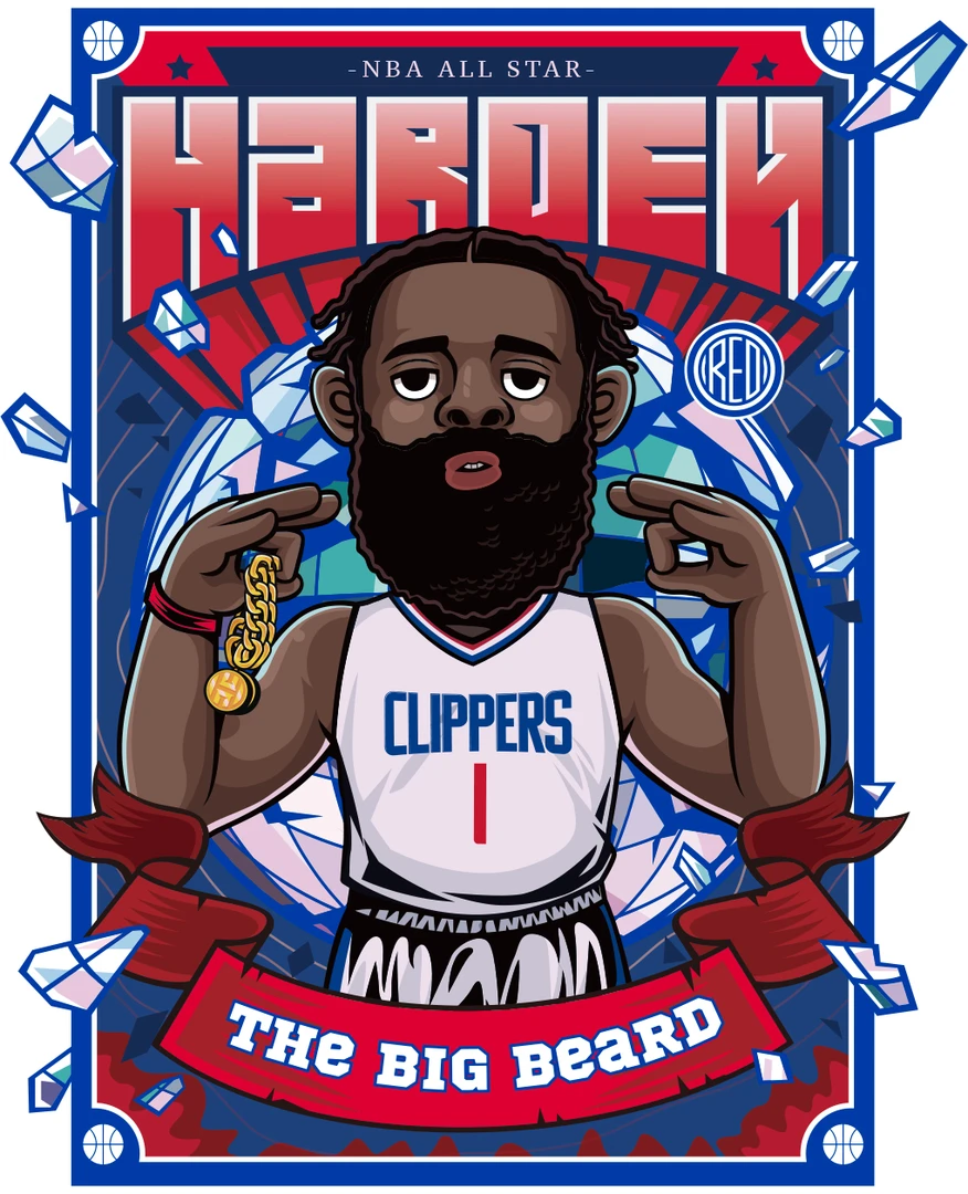 哈.登合集快船篮网时期各一款共两件双面球星卡图案钥匙扣