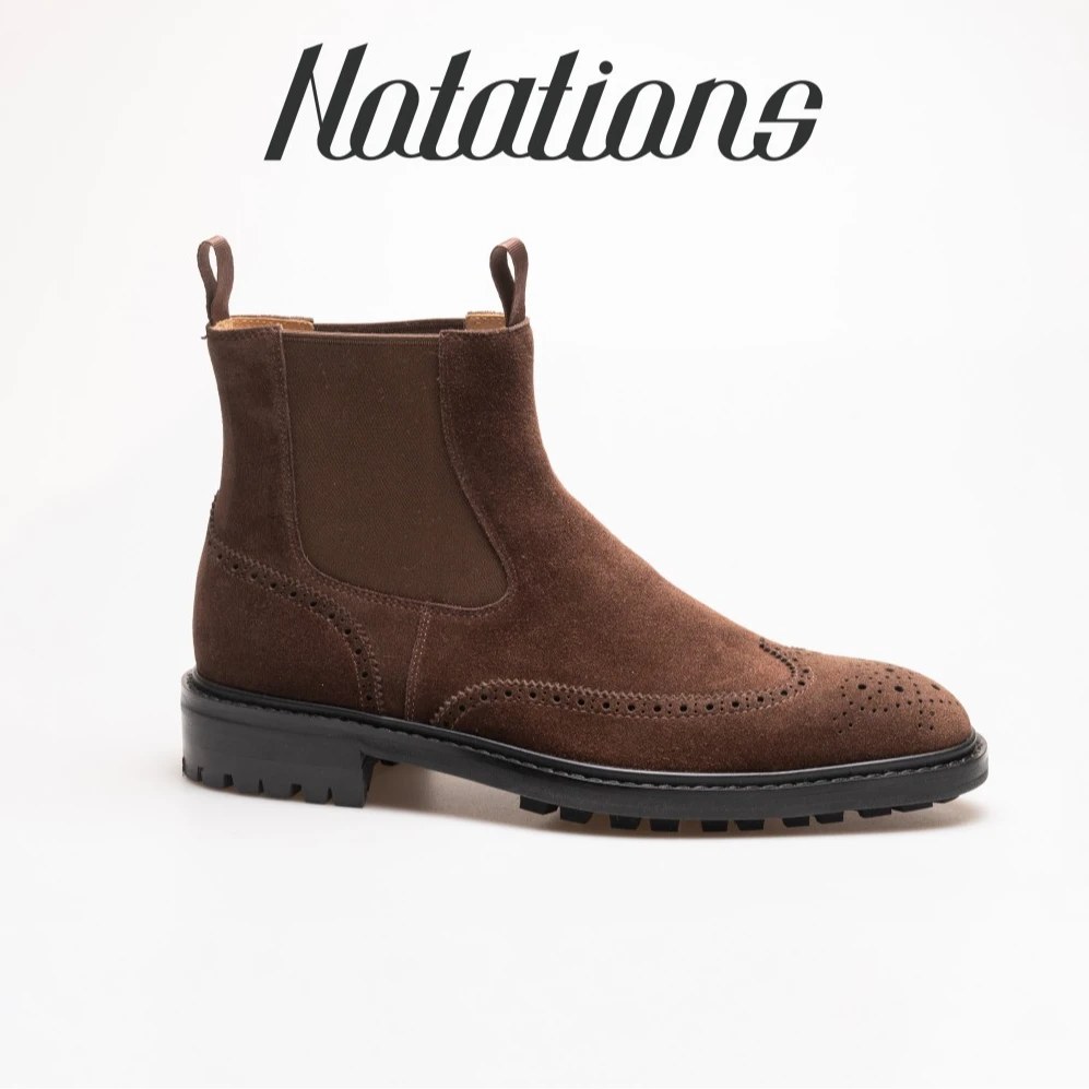 断码清仓【Notations】牛皮厚底圆头秋冬英伦风高帮反绒切尔西靴男