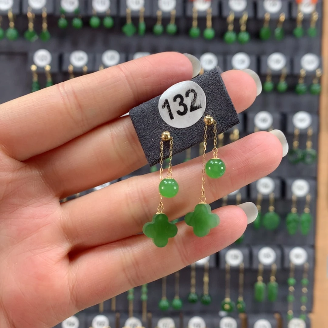 【闪购商品】和田玉耳饰18K金镶嵌