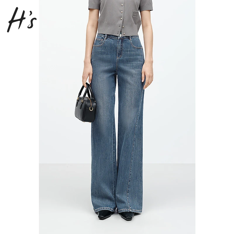 【商场同款】HS复古喇叭裤2024新款经典水洗显瘦牛仔裤112408118069
