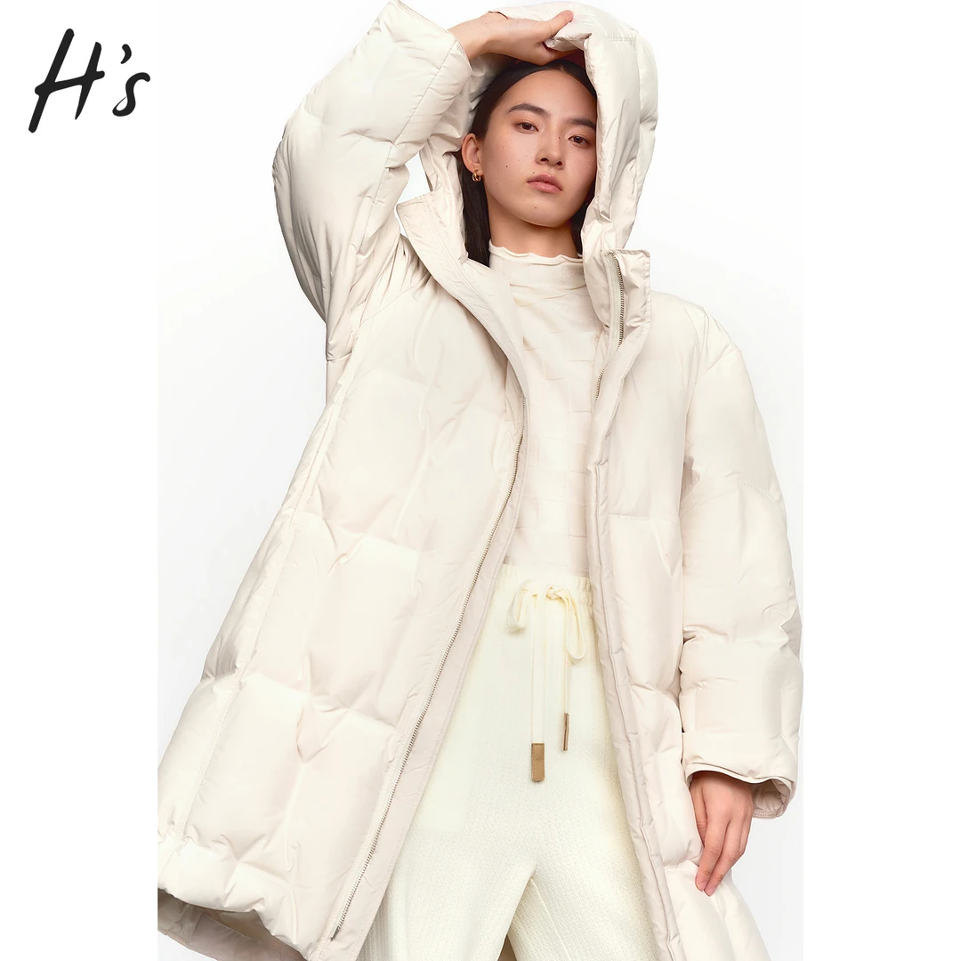 【反季"放“价”】HS连帽长款云朵羽绒服冬季女装商场同款绗缝厚外套