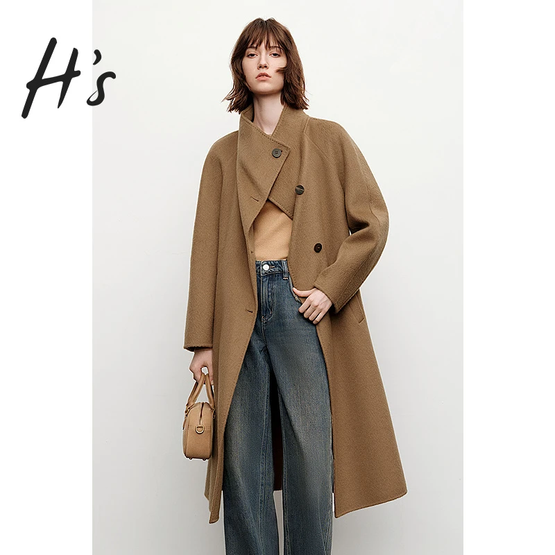 【商场同款】HS气质羊驼双面呢2024冬新款保暖大衣外套112410108149