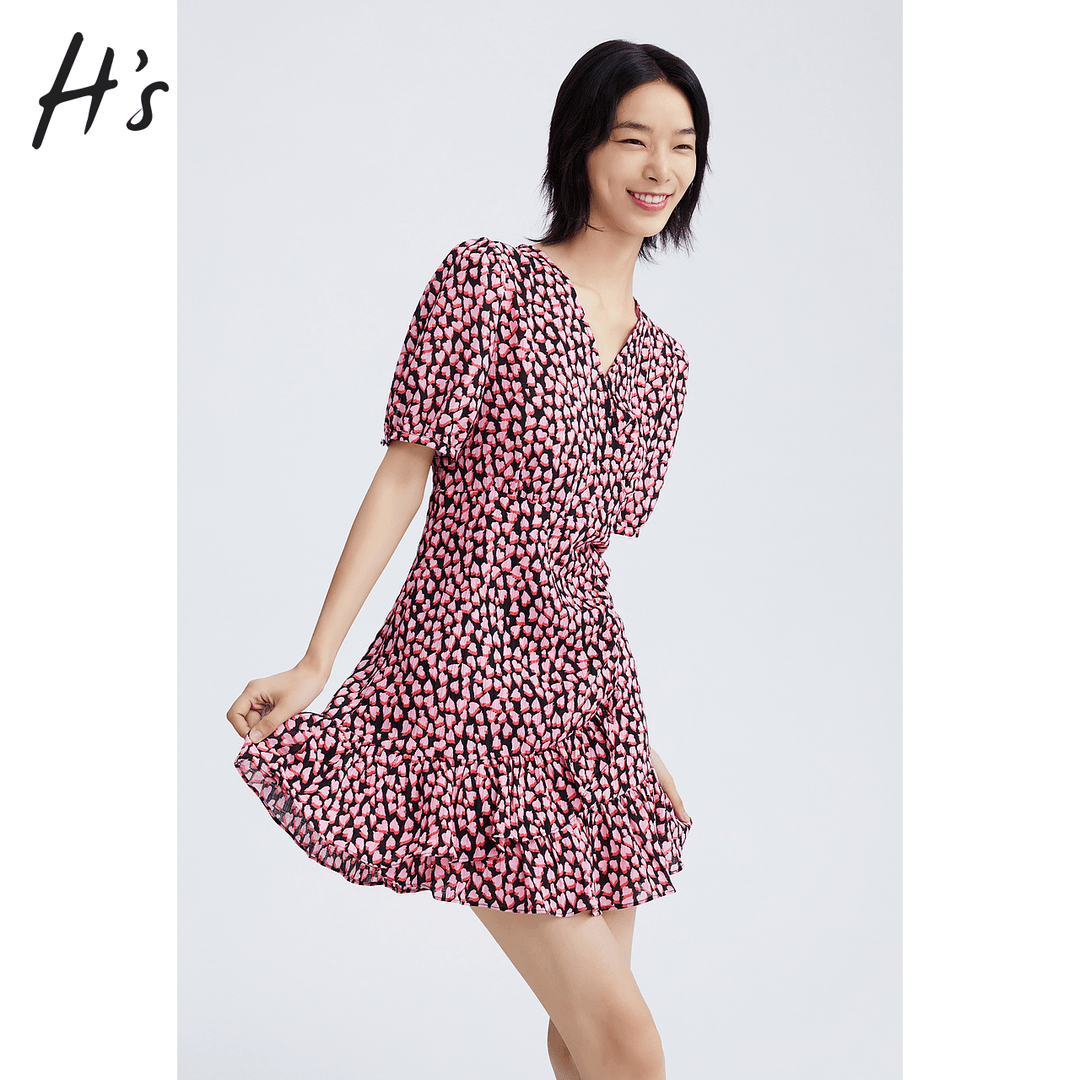 h’s HS小众碎花显瘦气质法式设计感收腰复古春夏连衣裙1121052157090