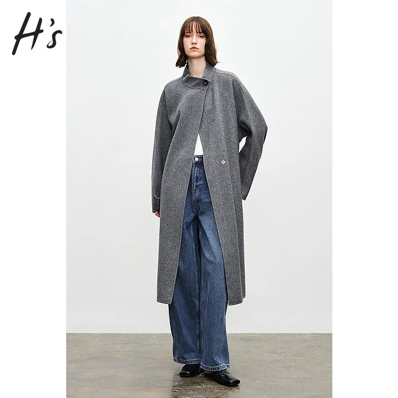 HS经典高级慵懒风绵羊毛大衣2024冬季新款女装百搭保暖通勤外套