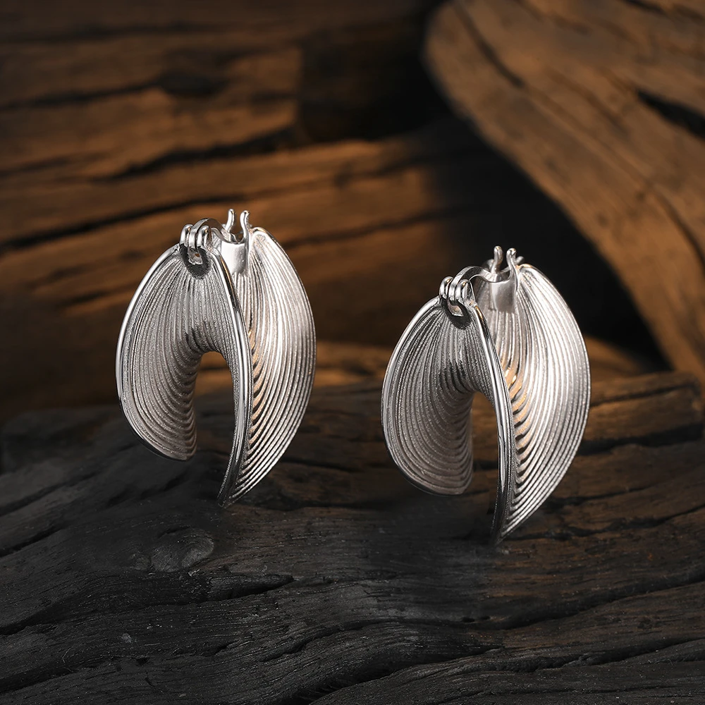 925银耳饰 新款s925纯银原创牛角耳环女潮个性款耳扣纹理耳环小众