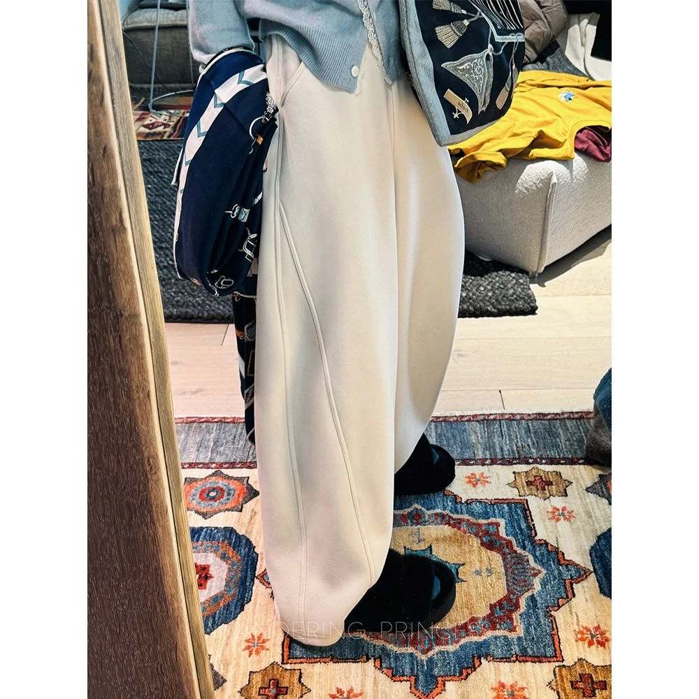 baby绒秋冬新款加绒加厚阔腿裤女休闲大码显瘦高腰香蕉裤阔腿卫裤