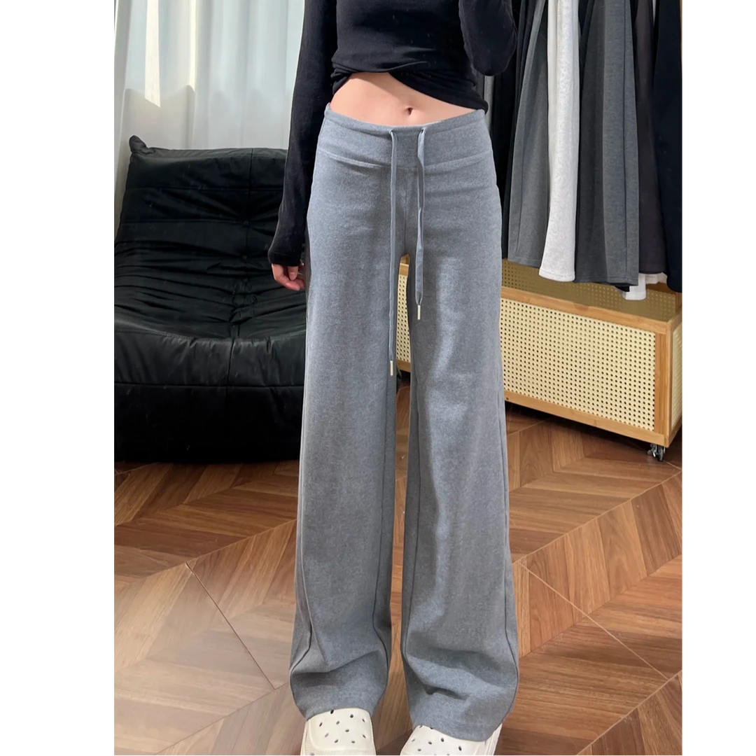 黑色慵懒松弛感裤子女秋冬季新款休闲拖地长裤垂感直筒运动阔腿裤