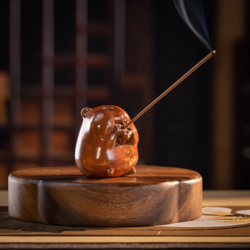 斑铜零食小鼠香插礼品摆件